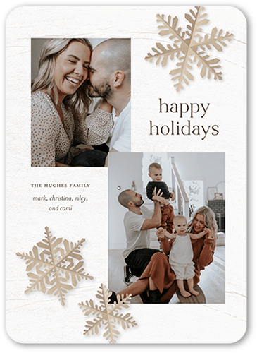 Snowflake Accents Holiday Card, White, 5x7 Flat, Holiday, 100% Recycled Cardstock ?, Rounded