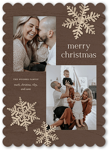 Snowflake Accents Holiday Card, Brown, 5x7 Flat, Christmas, Matte, Signature Smooth Cardstock, Scallop
