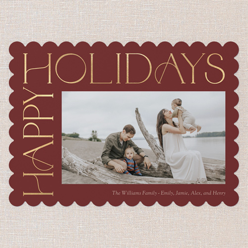 Side Serifs Holiday Card, Red, 5x7 Flat, Holiday, Pearl Shimmer Cardstock, Scallop