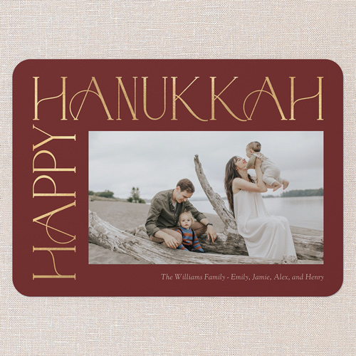 Side Serifs Holiday Card, Red, 5x7 Flat, Hanukkah, Standard Smooth Cardstock, Rounded, Velvet