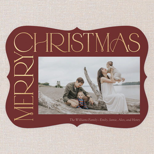 Side Serifs Holiday Card, Red, 5x7 Flat, Christmas, Pearl Shimmer Cardstock, Bracket