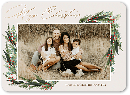 Wintergreen Frame Holiday Card, Beige, 5x7 Flat, Christmas, Matte, Signature Smooth Cardstock, Rounded