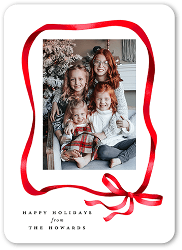 Unique Ribbon Frame Holiday Card, White, 5x7, Holiday, Matte, Signature Smooth Cardstock, Rounded