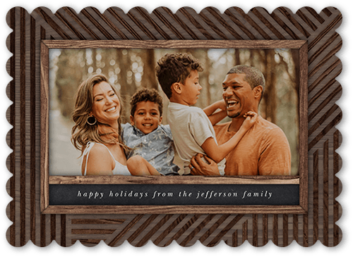 Unique Rustic Frame Holiday Card, Brown, 5x7, Holiday, Pearl Shimmer Cardstock, Scallop
