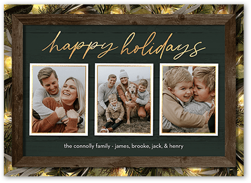 Rustic Evergreen Lights Holiday Card, Green, 5x7, Holiday, Luxe Double-Thick Cardstock, Square
