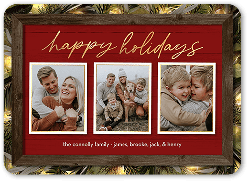 Rustic Evergreen Lights Holiday Card, Red, 5x7 Flat, Holiday, Standard Smooth Cardstock, Rounded