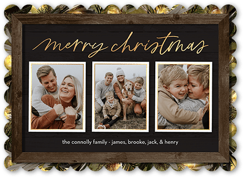 Rustic Evergreen Lights Holiday Card, Grey, 5x7 Flat, Christmas, Matte, Signature Smooth Cardstock, Scallop