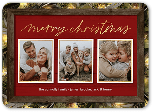 Rustic Evergreen Lights Holiday Card, Red, 5x7 Flat, Christmas, Standard Smooth Cardstock, Rounded, Red