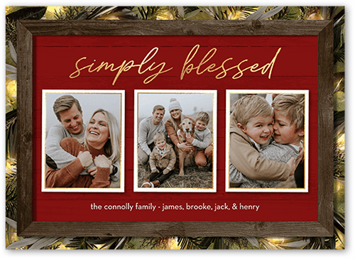 Rustic Evergreen Lights Holiday Card, Red, 5x7 Flat, Religious, Matte, Signature Smooth Cardstock, Square, Red