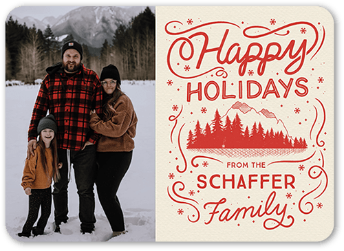 Snowy Mountains Holiday Card, Red, 5x7 Flat, Holiday, Matte, Signature Smooth Cardstock, Rounded