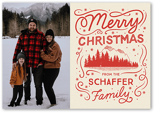 Snowy Mountains Holiday Card, Red, 5x7 Flat, Christmas, 100% Recycled Cardstock , Square