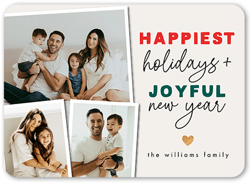 Multicolor Merry Holiday Card, Red, 5x7 Flat, Holiday, 100% Recycled Cardstock , Rounded