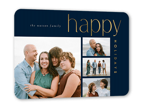 Contemporary Foil Stamped Holiday Card, Blue, Gold Foil, 5x7 Flat, Holiday, Matte, Signature Smooth Cardstock, Rounded