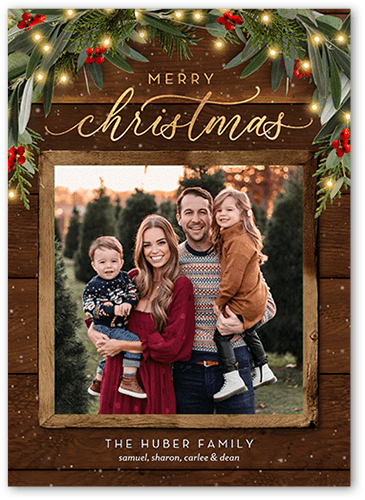 Wreath Topped Holiday Card, Brown, 5x7 Flat, Christmas, Standard Smooth Cardstock, Square, Brown