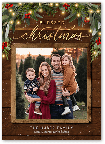 Wreath Topped Holiday Card, Brown, 5x7 Flat, Religious, 100% Recycled Cardstock , Square, Brown