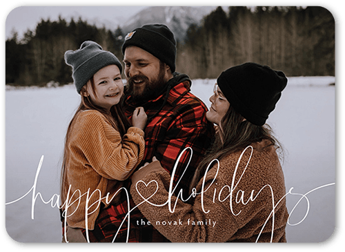 Loving Festive Script Holiday Card, White, 5x7 Flat, Holiday, Pearl Shimmer Cardstock, Rounded, White