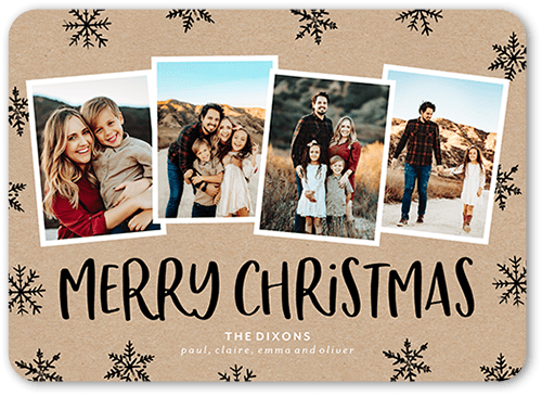 Snowflake Photo Collage Holiday Card, Beige, 5x7 Flat, Christmas, Standard Smooth Cardstock, Rounded