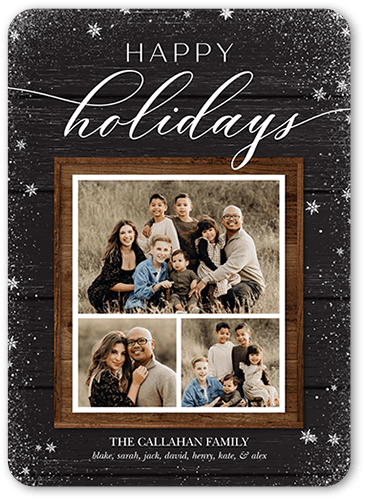 Wooden Picture Frame Holiday Card, Black, 5x7 Flat, Holiday, Matte, Signature Smooth Cardstock, Rounded