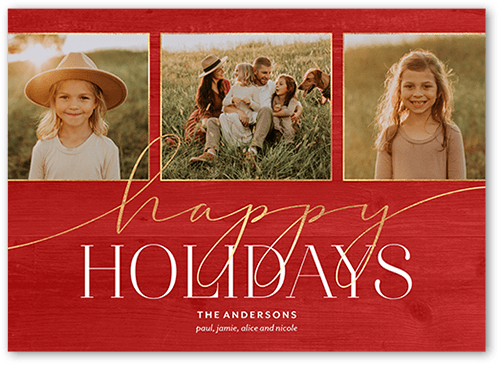 Elegant Accents Holiday Card, Red, 5x7 Flat, Holiday, Pearl Shimmer Cardstock, Square