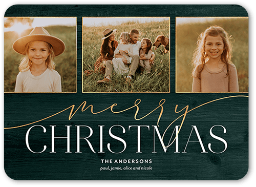 Elegant Accents Holiday Card, Green, 5x7 Flat, Christmas, Matte, Signature Smooth Cardstock, Rounded, Seaweed