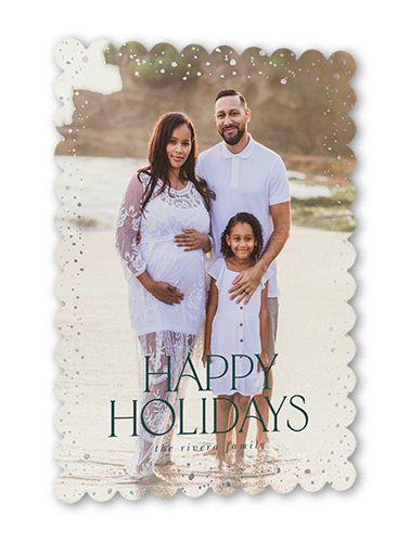 Elegant Statement Holiday Card, Green, Silver Foil, 5x7, Holiday, Pearl Shimmer Cardstock, Scallop