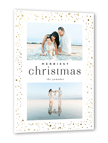 Modern Foil Border Holiday Card, Gold Foil, White, 5x7 Flat, Christmas, Pearl Shimmer Cardstock, Square