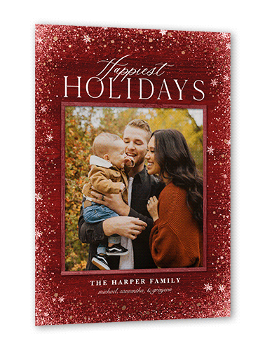 Snowflake Foil Stamped Holiday Card, Red, Rose Gold Foil, 5x7 Flat, Holiday, Matte, Signature Smooth Cardstock, Square, Spanish Red