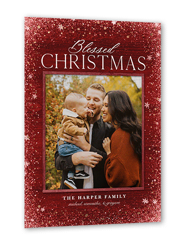 Snowflake Foil Stamped Holiday Card, Red, Rose Gold Foil, 5x7 Flat, Religious, Matte, Signature Smooth Cardstock, Square