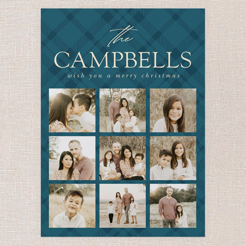 Plaid Picture Grid Holiday Card, Blue, none, 5x7 Flat, Christmas, Matte, Signature Smooth Cardstock, Square