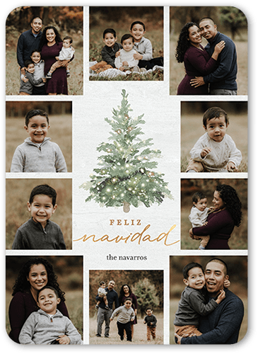 Watercolor Tree Holiday Card, White, 5x7 Flat, Feliz Navidad, Standard Smooth Cardstock, Rounded, White