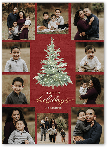 Watercolor Tree Holiday Card, Red, 5x7 Flat, Holiday, 100% Recycled Cardstock , Square