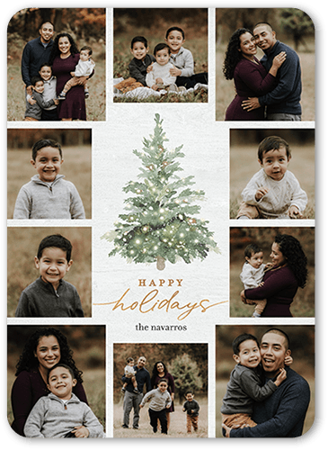 Watercolor Tree Holiday Card, White, 5x7 Flat, Holiday, Standard Smooth Cardstock, Rounded, White