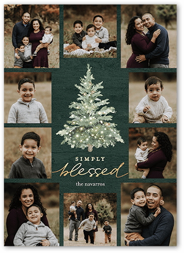 Watercolor Tree Holiday Card, Green, 5x7 Flat, Religious, Luxe Double-Thick Cardstock, Square