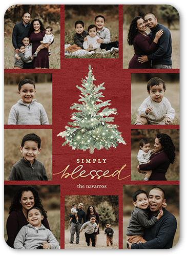 Watercolor Tree Holiday Card, Red, 5x7 Flat, Religious, Standard Smooth Cardstock, Rounded