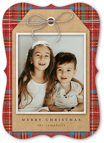 Festive Gift Tag Holiday Card, Red, 5x7 Flat, Christmas, Pearl Shimmer Cardstock, Bracket