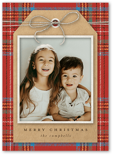 Festive Gift Tag Holiday Card, Red, 5x7 Flat, Christmas, Pearl Shimmer Cardstock, Square
