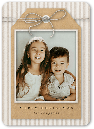 Festive Gift Tag Holiday Card, Beige, 5x7 Flat, Christmas, Pearl Shimmer Cardstock, Rounded
