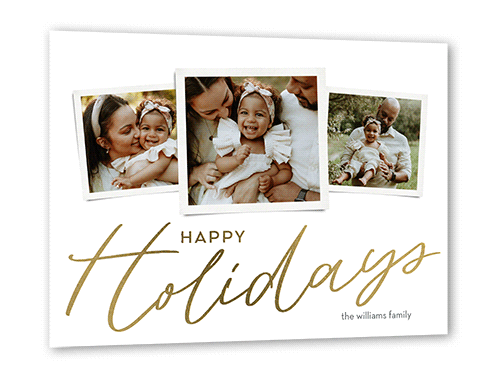 Bold Collage Holiday Card, Gold Foil, White, 5x7 Flat, Holiday, Pearl Shimmer Cardstock, Square