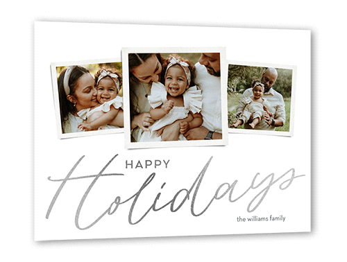 Bold Collage Holiday Card, White, Silver Foil, 5x7, Holiday, Pearl Shimmer Cardstock, Square