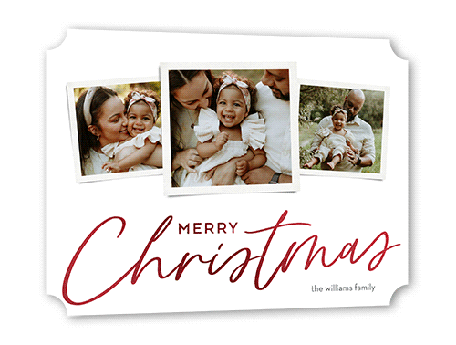 Bold Collage Holiday Card, Red Foil, White, 5x7, Christmas, Pearl Shimmer Cardstock, Ticket
