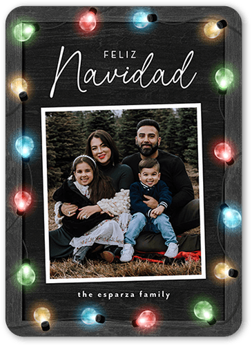 Colorful Bulb Lights Holiday Card, Black, 5x7 Flat, Feliz Navidad, Matte, Signature Smooth Cardstock, Rounded, Black