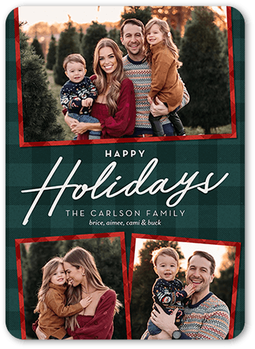 Super Plaid Holiday Card, Green, 5x7, Holiday, Standard Smooth Cardstock, Rounded