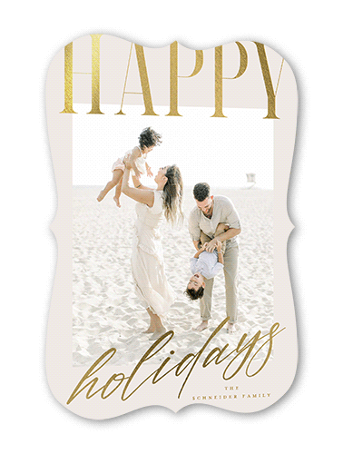 Big And Shiny Holiday Card, Gold Foil, Grey, 5x7 Flat, Holiday, Pearl Shimmer Cardstock, Bracket