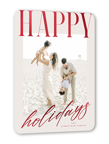 Big And Shiny Holiday Card, Grey, Red Foil, 5x7 Flat, Holiday, Pearl Shimmer Cardstock, Rounded