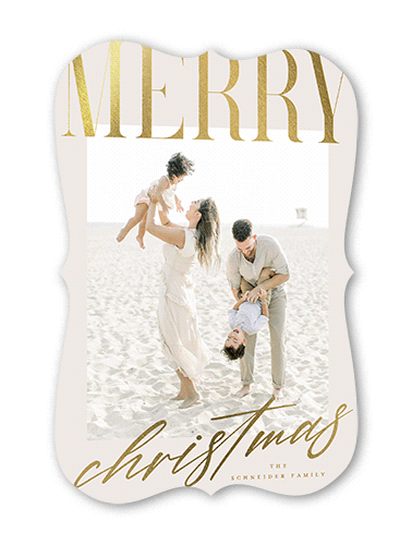 Big And Shiny Holiday Card, Grey, Gold Foil, 5x7 Flat, Christmas, Pearl Shimmer Cardstock, Bracket
