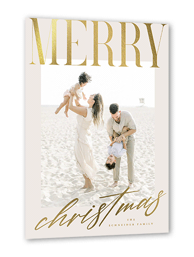 Big And Shiny Holiday Card, Grey, Gold Foil, 5x7 Flat, Christmas, Pearl Shimmer Cardstock, Square