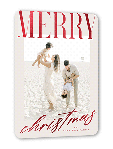 Big And Shiny Holiday Card, Red Foil, Grey, 5x7 Flat, Christmas, Pearl Shimmer Cardstock, Rounded, Whisper Gray