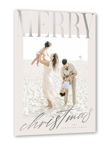 Big And Shiny Holiday Card, Silver Foil, Grey, 5x7 Flat, Christmas, Luxe Double-Thick Cardstock, Square, Whisper Gray