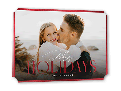 Gleaming Edge Holiday Card, Red Foil, White, 5x7 Flat, Holiday, Pearl Shimmer Cardstock, Ticket