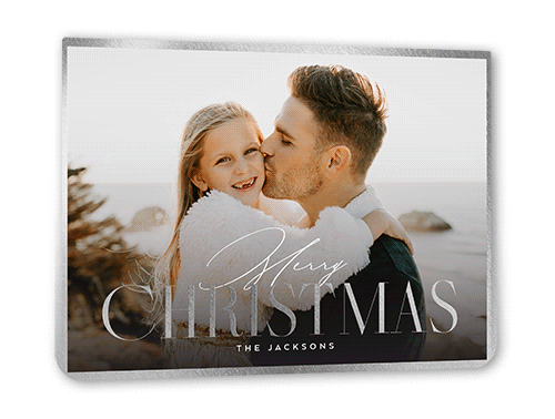 Gleaming Edge Holiday Card, White, Silver Foil, 5x7 Flat, Christmas, Pearl Shimmer Cardstock, Rounded, White